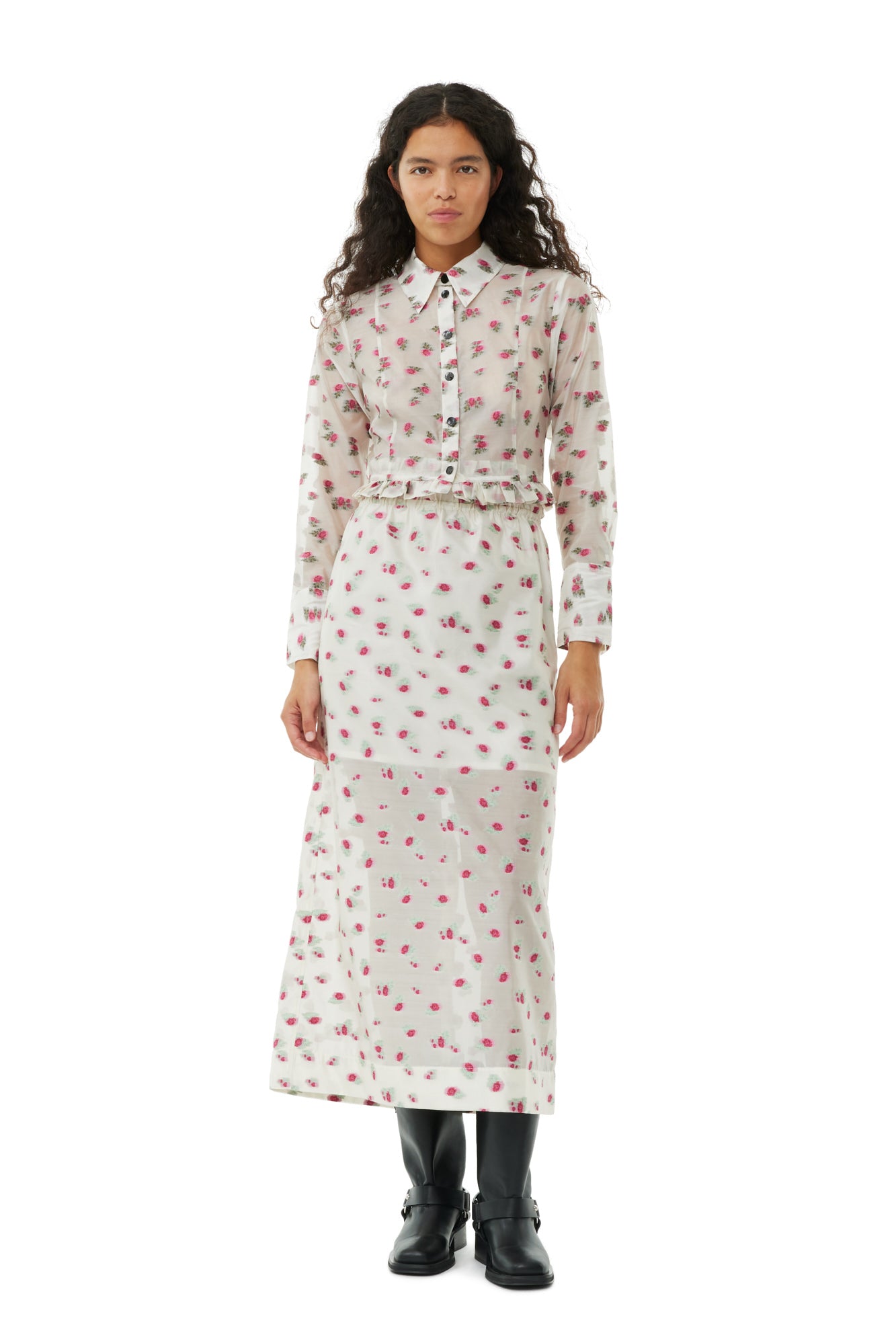 Floral Organza Jacquard Long Elasticated Skirt | Tofu