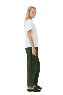 Cotton Crepe Elasticated Curve Trousers | Kombu Green