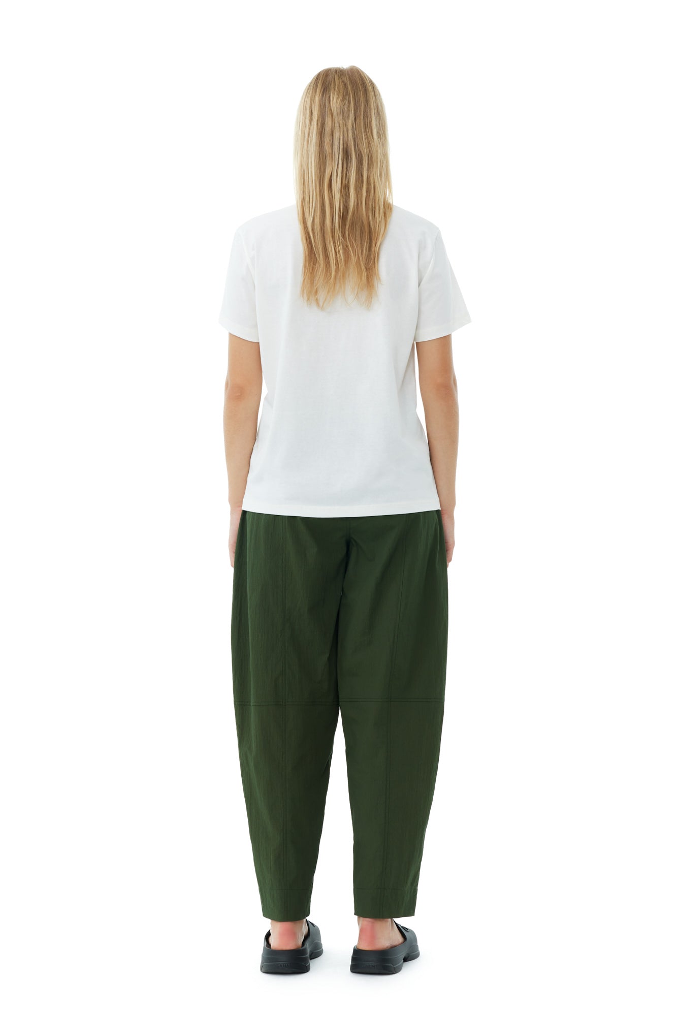 Cotton Crepe Elasticated Curve Trousers | Kombu Green