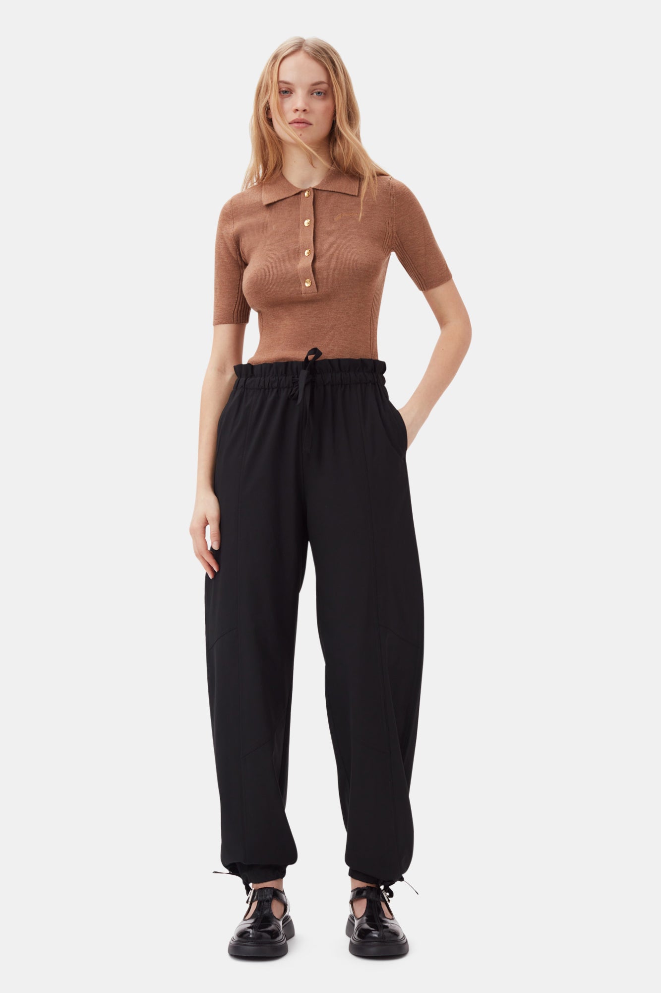 Drapey Melange Elasticated Waist Trousers | Black