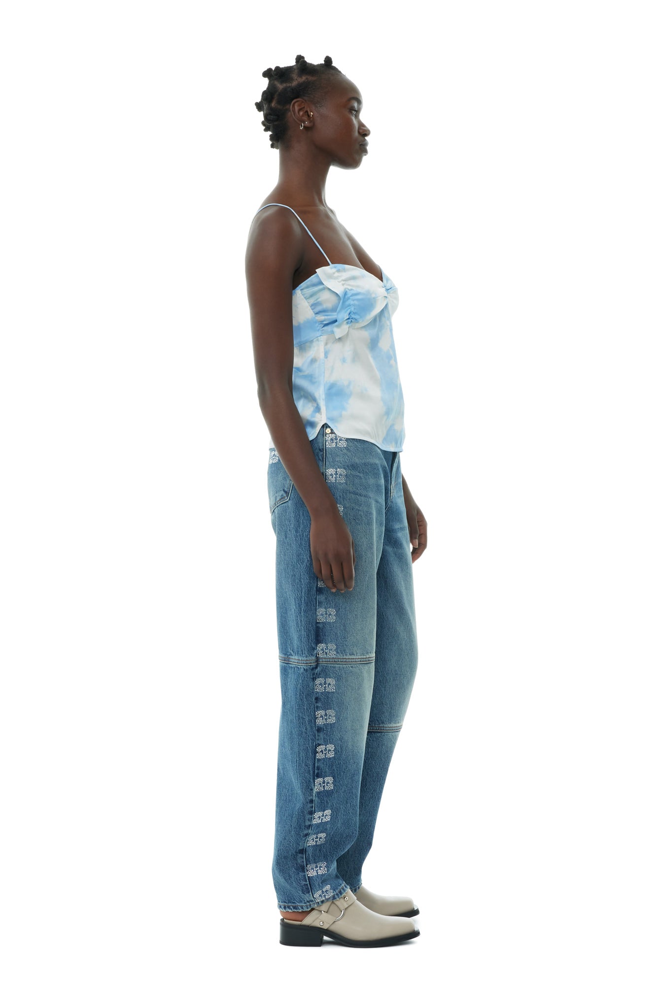 Printed Satin Slip Top | Powder Blue
