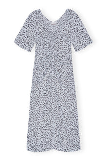 Printed Crepe Gathered U-neck Midi Dress | Heather