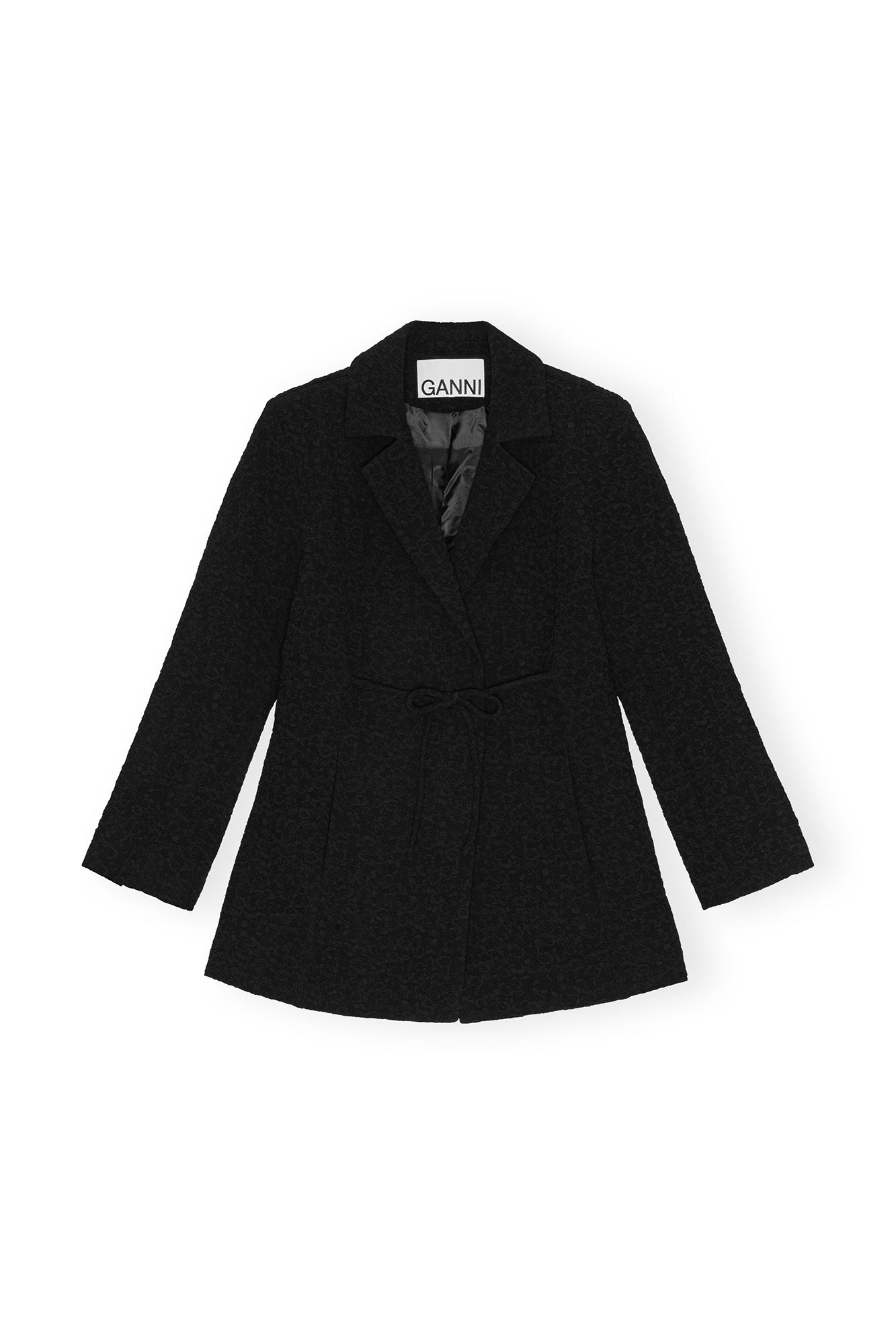 Textured Suiting Tie String Blazer | Black
