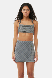 Checkered Mix Ruched Top | Frost Gray