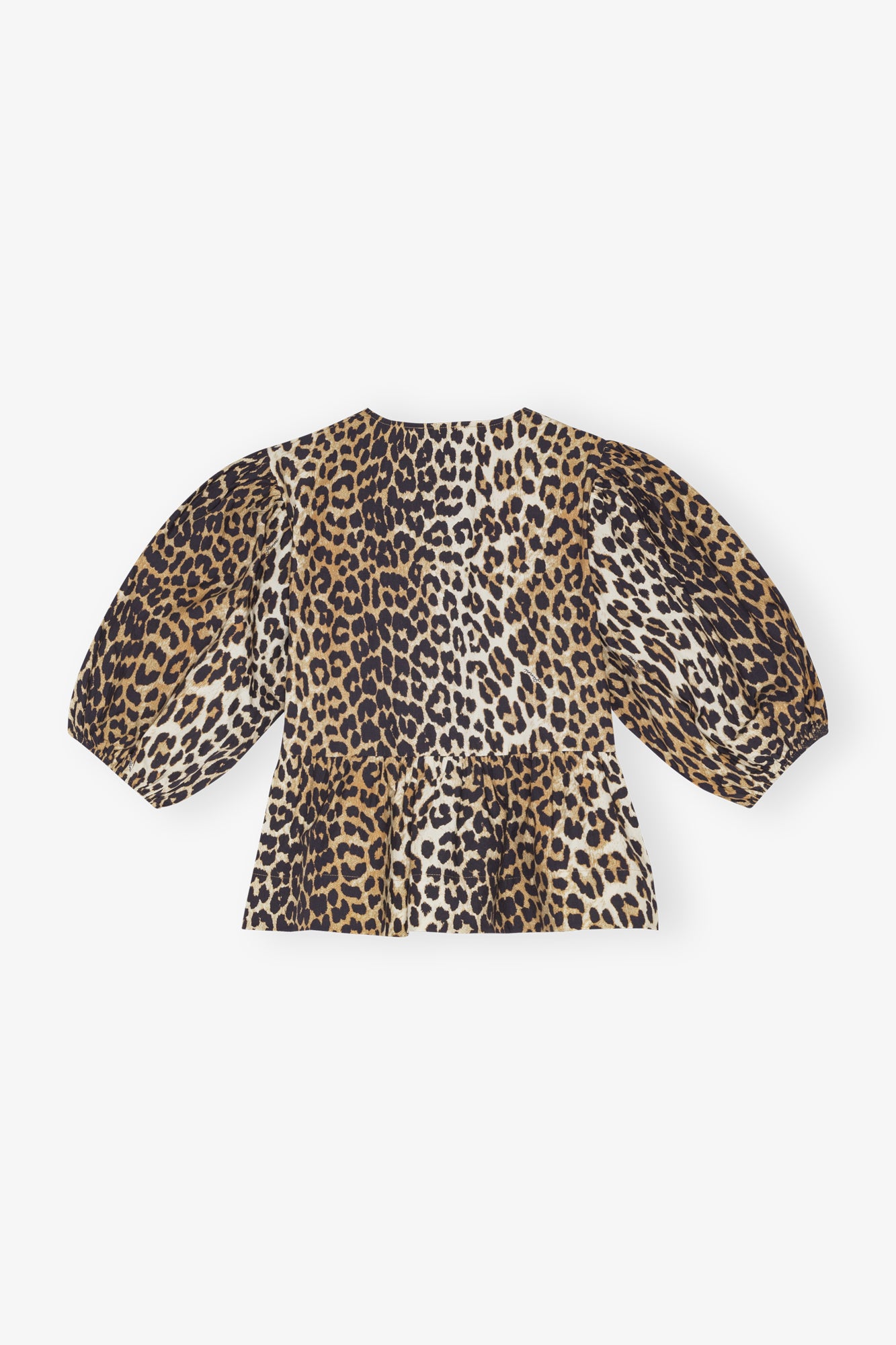 Cotton Poplin Peplum Tie Blouse | Leopard