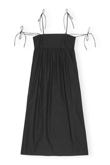 Cotton Poplin String Midi Dress | Black