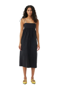 Cotton Poplin String Midi Dress | Black