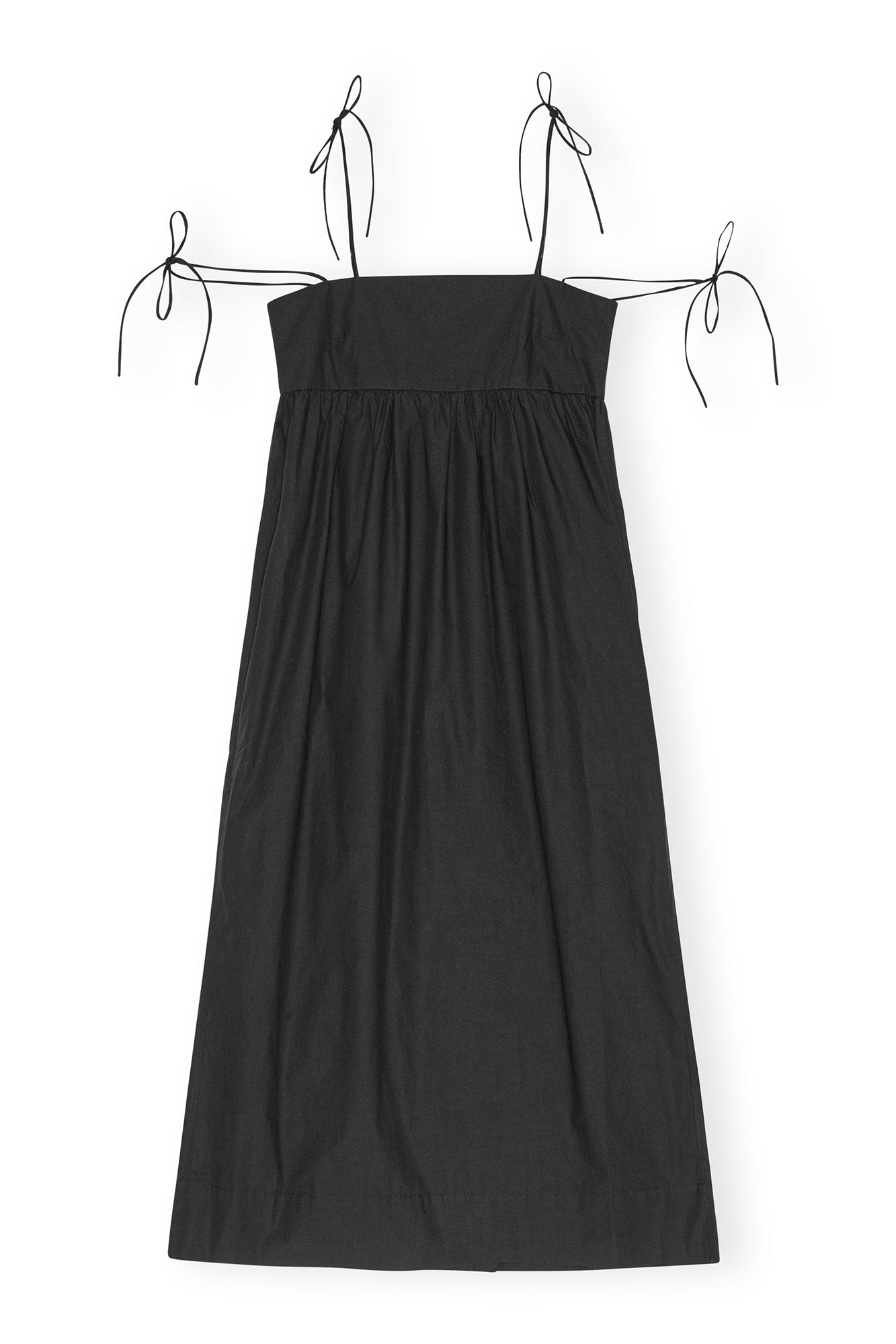 Cotton Poplin String Midi Dress | Black