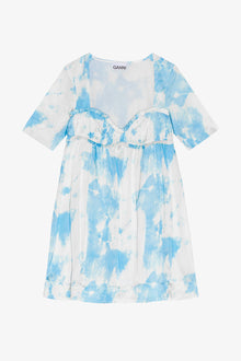Printed Satin Short Sleeve Mini Dress | Powder Blue