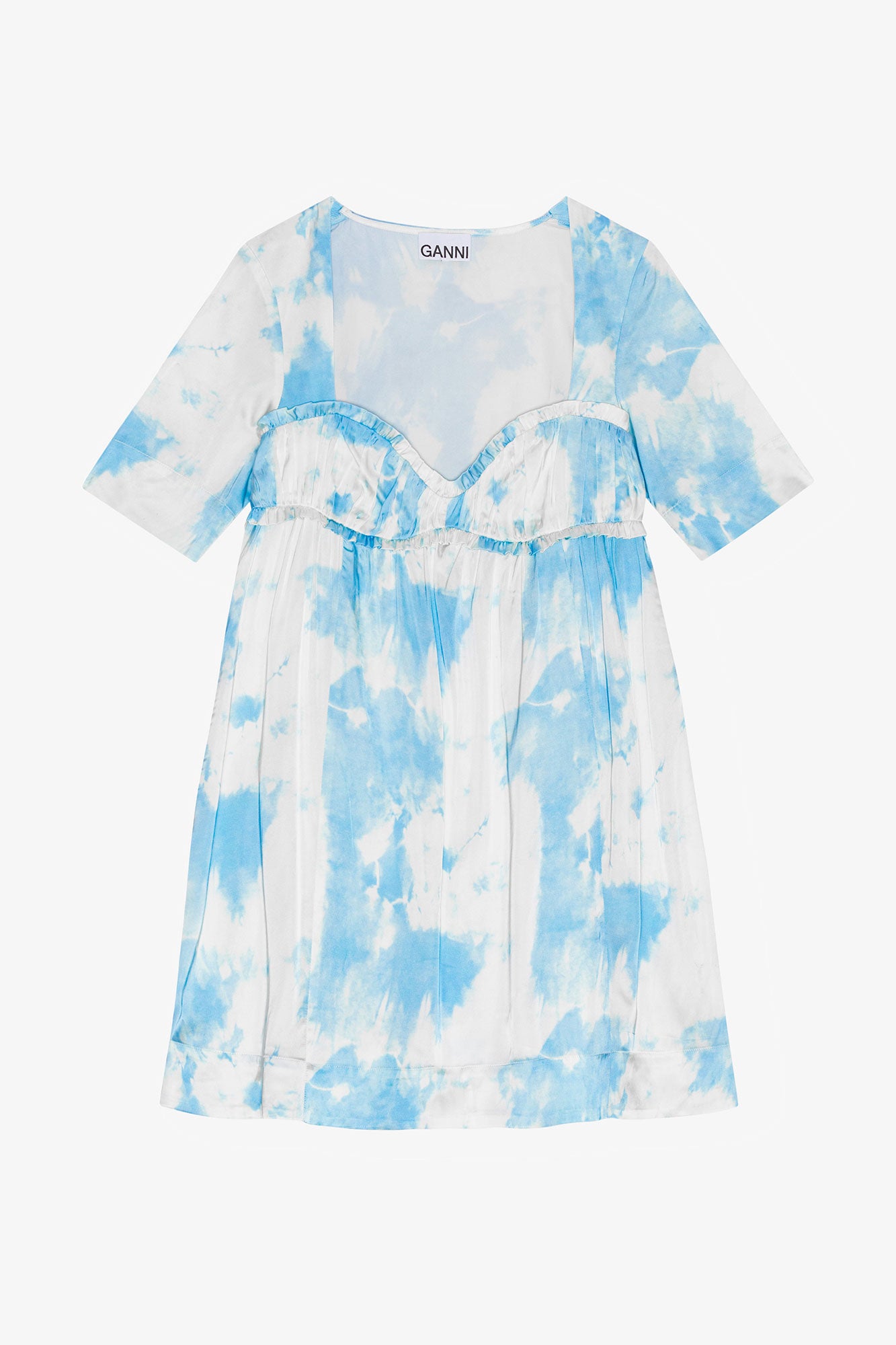 Printed Satin Short Sleeve Mini Dress | Powder Blue