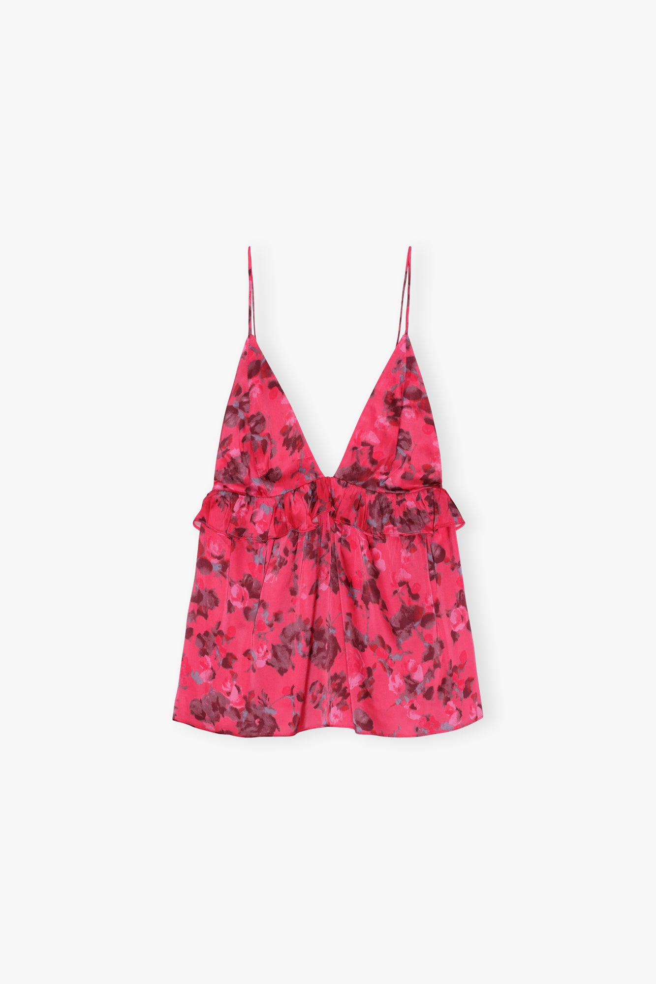 Printed Satin Strap Top | Raspberry Wine