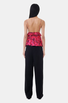 Printed Satin Strap Top | Raspberry Wine