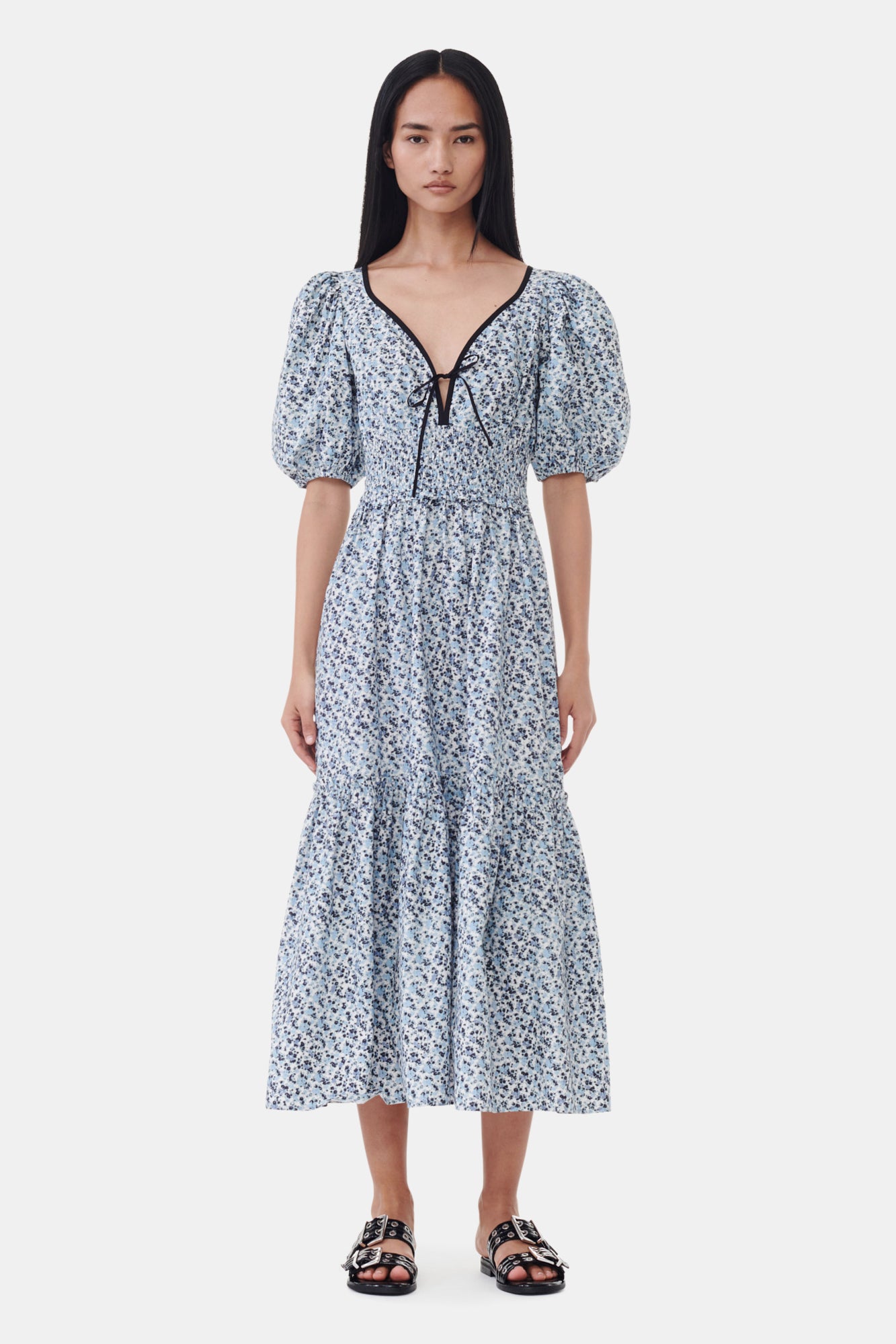 Floral Printed Cotton Long Smock Dress | Glacier Lake
