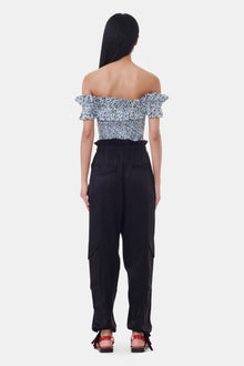 Printed Cotton Off-shoulder Smock Top | Glacier Lake