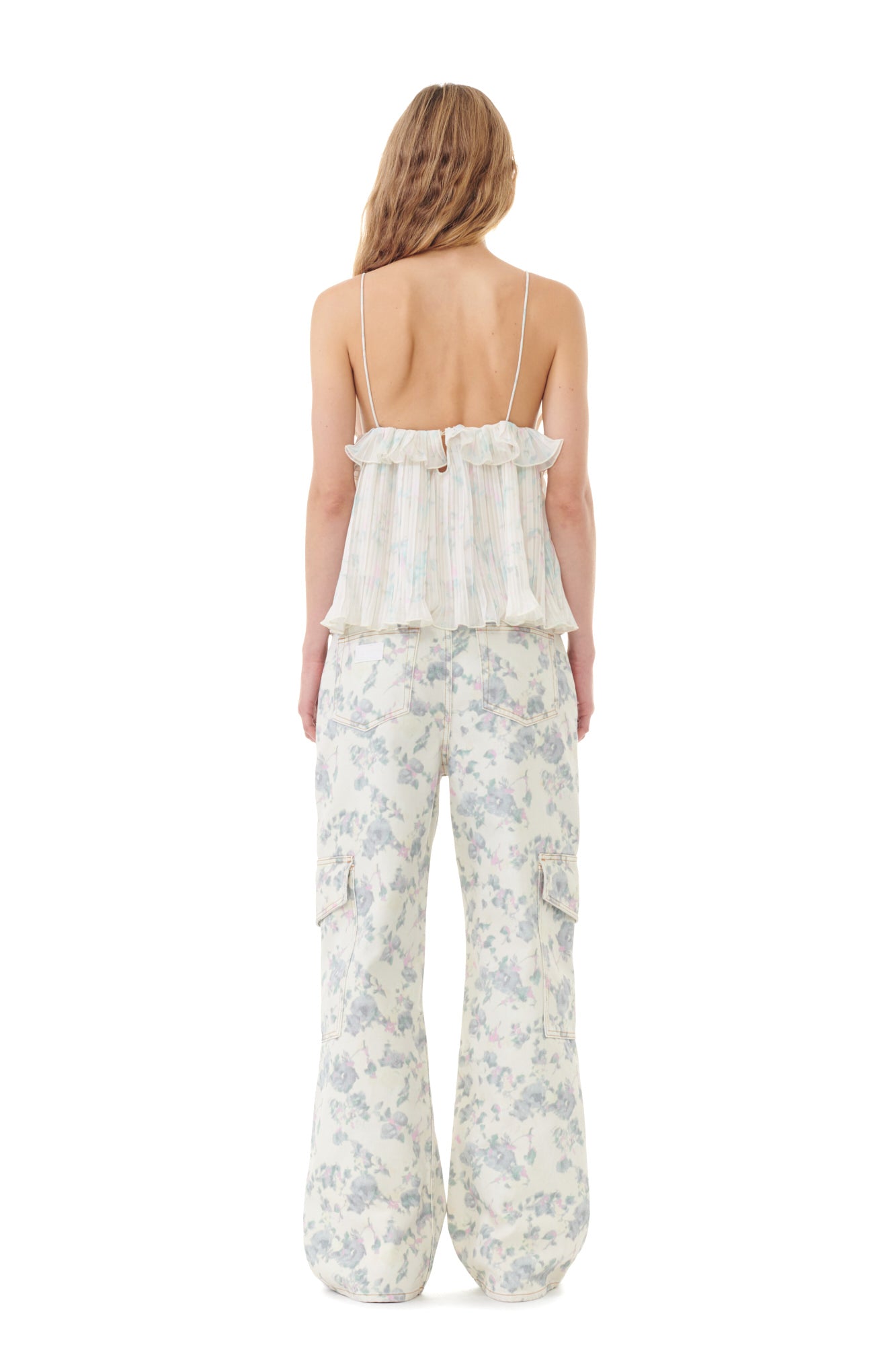 Pleated Georgette Strap Top | Tofu