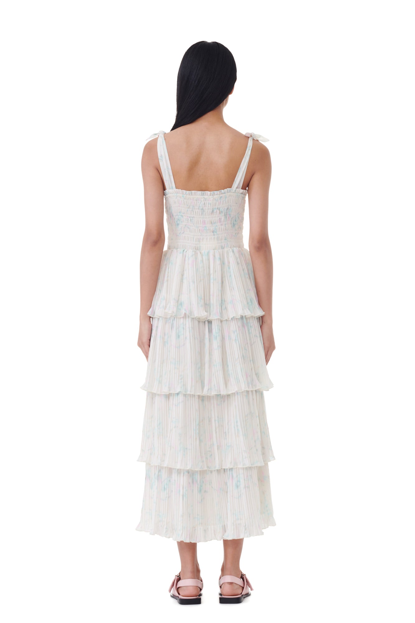 Pleated Georgette Strap Smock Midi Dress | Tofu