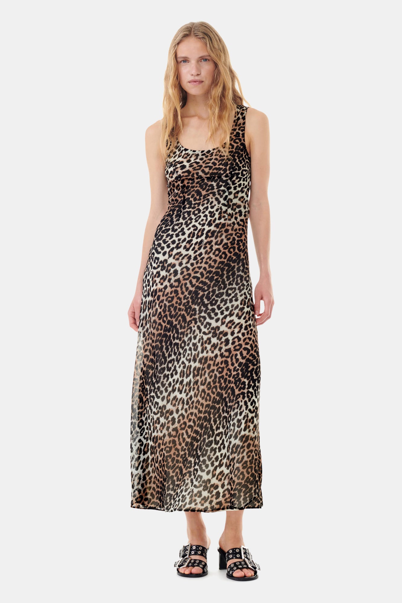 Leopard Printed Chiffon Maxi Dress | Almond Milk