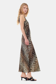 Leopard Printed Chiffon Maxi Dress | Almond Milk