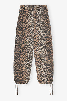 Leopard Washed Cotton Canvas Drawstring Trousers | Almond Milk