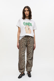 Leopard Washed Cotton Canvas Drawstring Trousers | Almond Milk