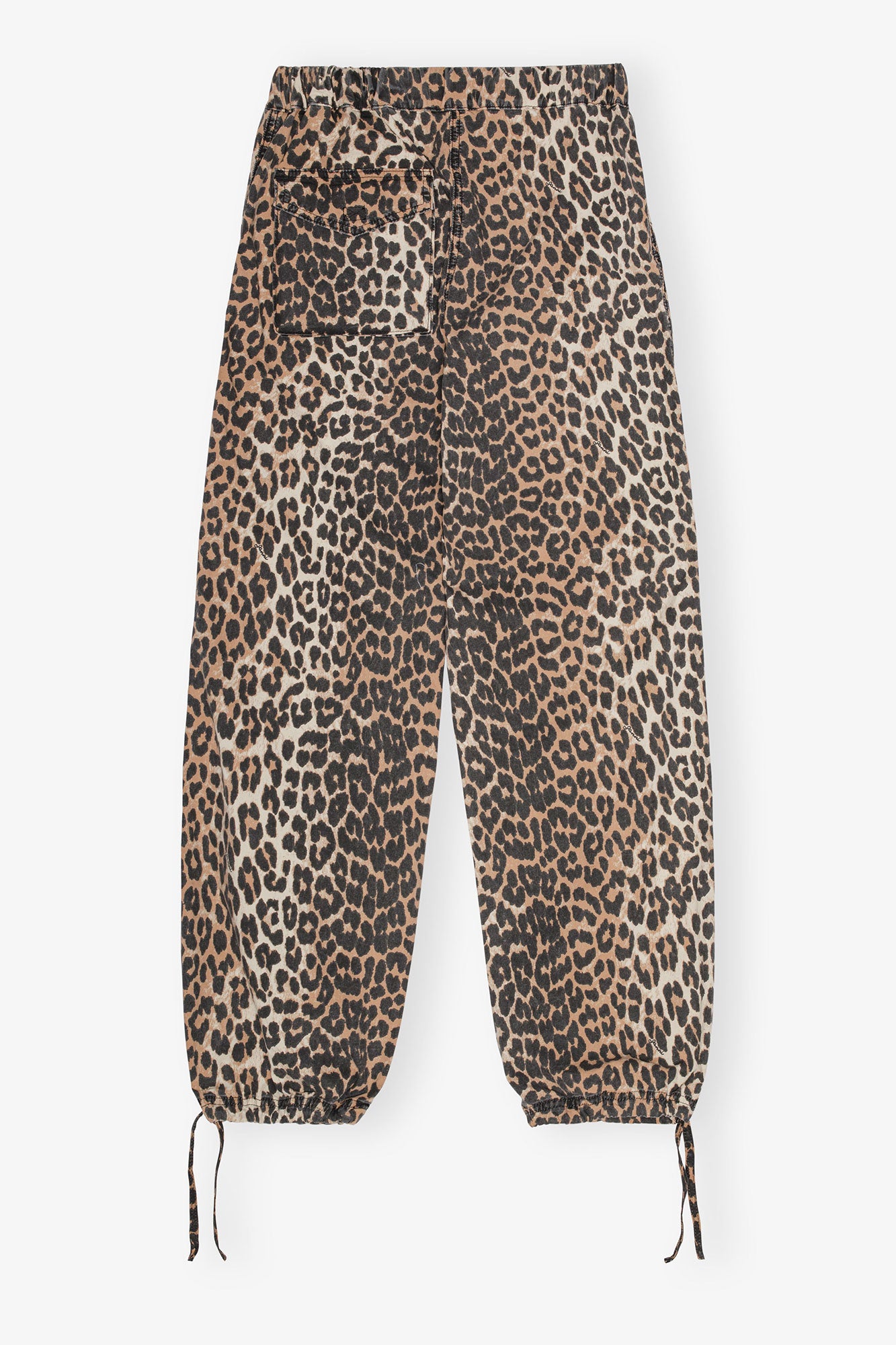 Leopard Washed Cotton Canvas Drawstring Trousers | Almond Milk