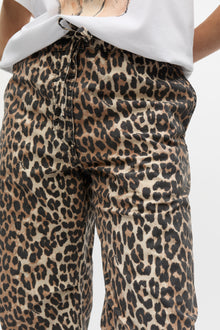 Leopard Washed Cotton Canvas Drawstring Trousers | Almond Milk