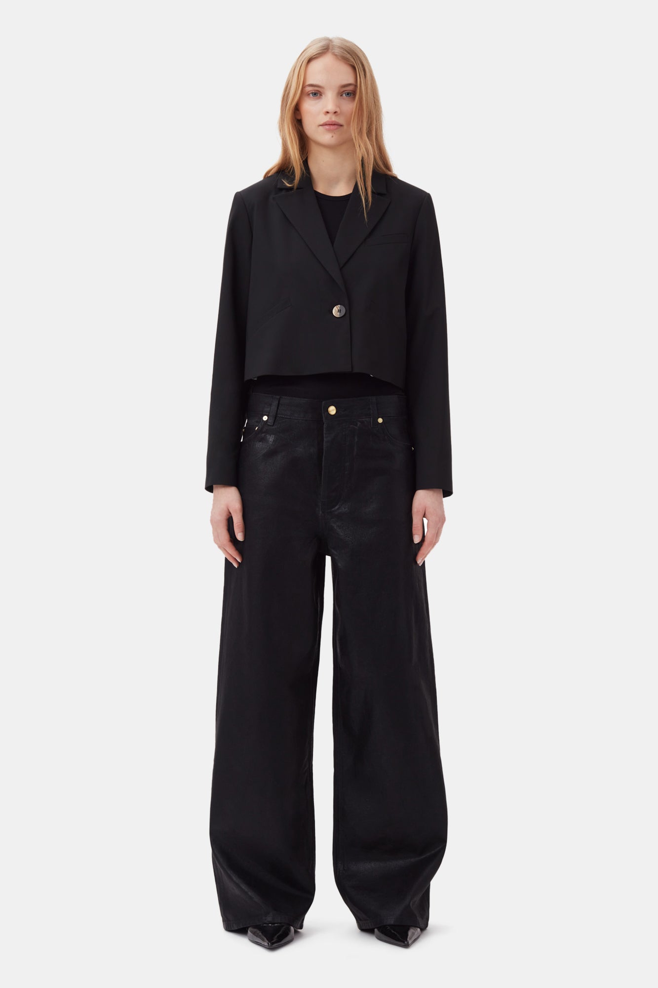 Drapey Melange Short Blazer | Black