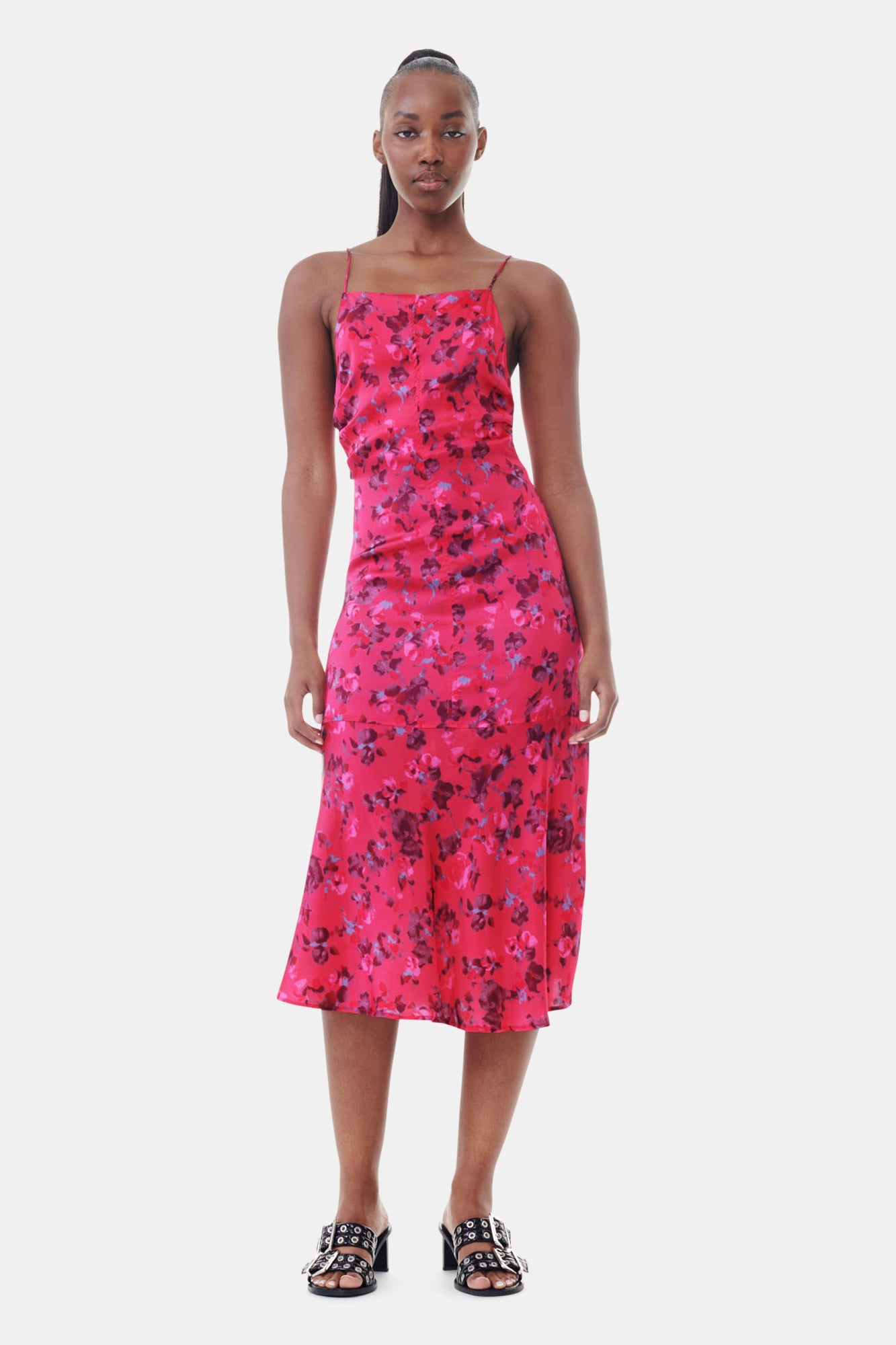 Printed Satin Midi Dress | Raspberry Wine