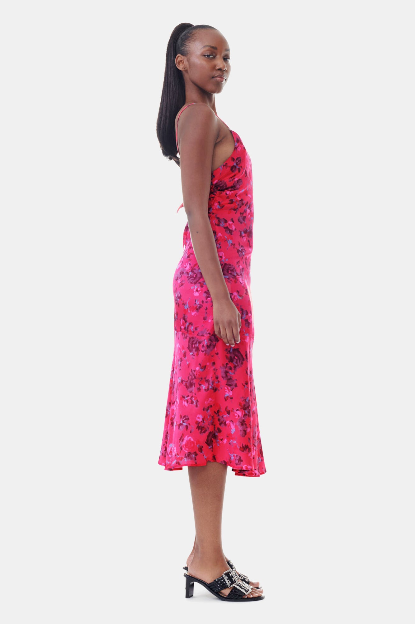 Printed Satin Midi Dress | Raspberry Wine