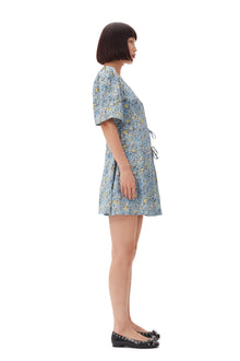 Crinkled Satin Mini Wrap Dress | Dusty Blue