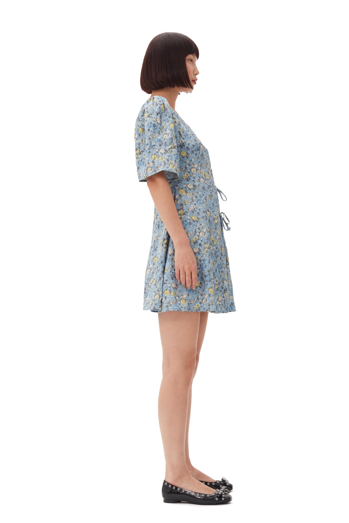 Crinkled Satin Mini Wrap Dress | Dusty Blue