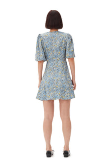 Crinkled Satin Mini Wrap Dress | Dusty Blue