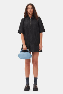 Textured Cloque Pleated Mini Dress | Black