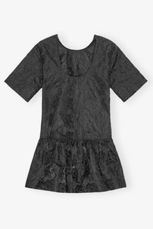 Botanical Jacquard Open-back Mini Dress | Black