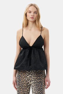 Botanical Jacquard Strap Top | Black