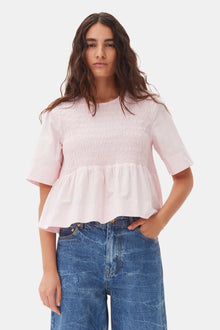 Cotton Poplin Open Back Smock Blouse | Chalk Pink
