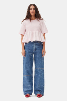 Cotton Poplin Open Back Smock Blouse | Chalk Pink