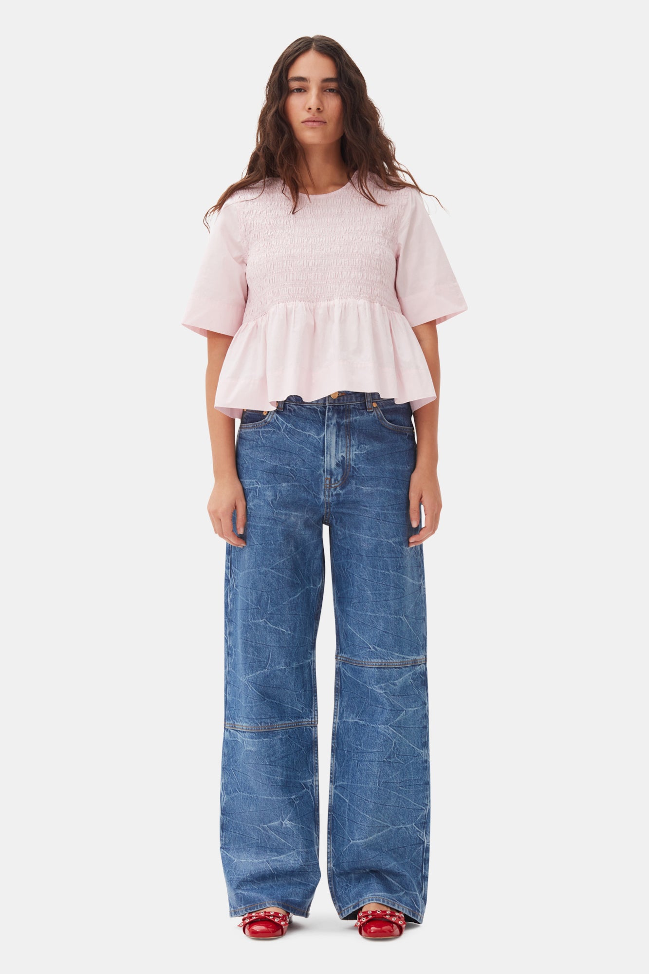 Cotton Poplin Open Back Smock Blouse | Chalk Pink