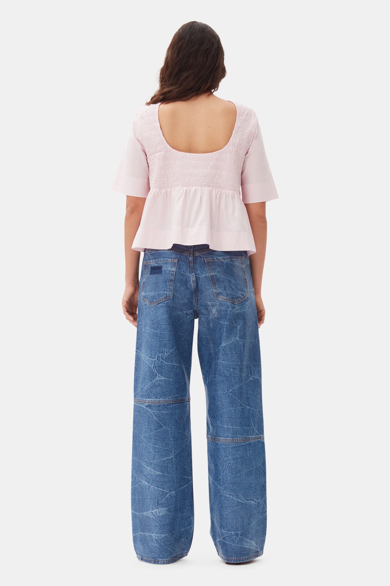 Cotton Poplin Open Back Smock Blouse | Chalk Pink