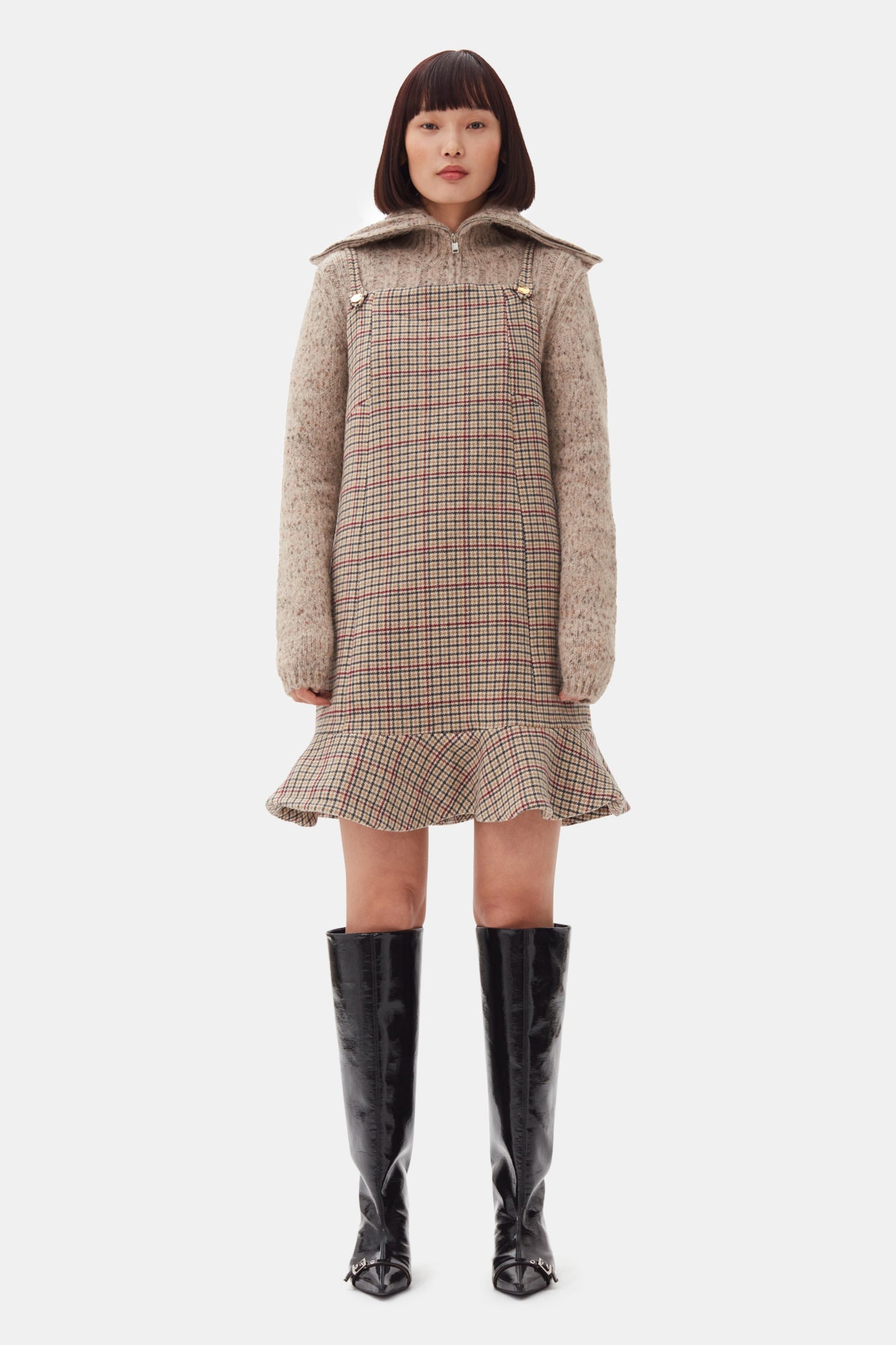 Check Wool Mix Mini Dress | Tiger's Eye