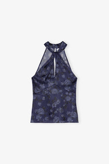 Printed Satin Top | Peacoat