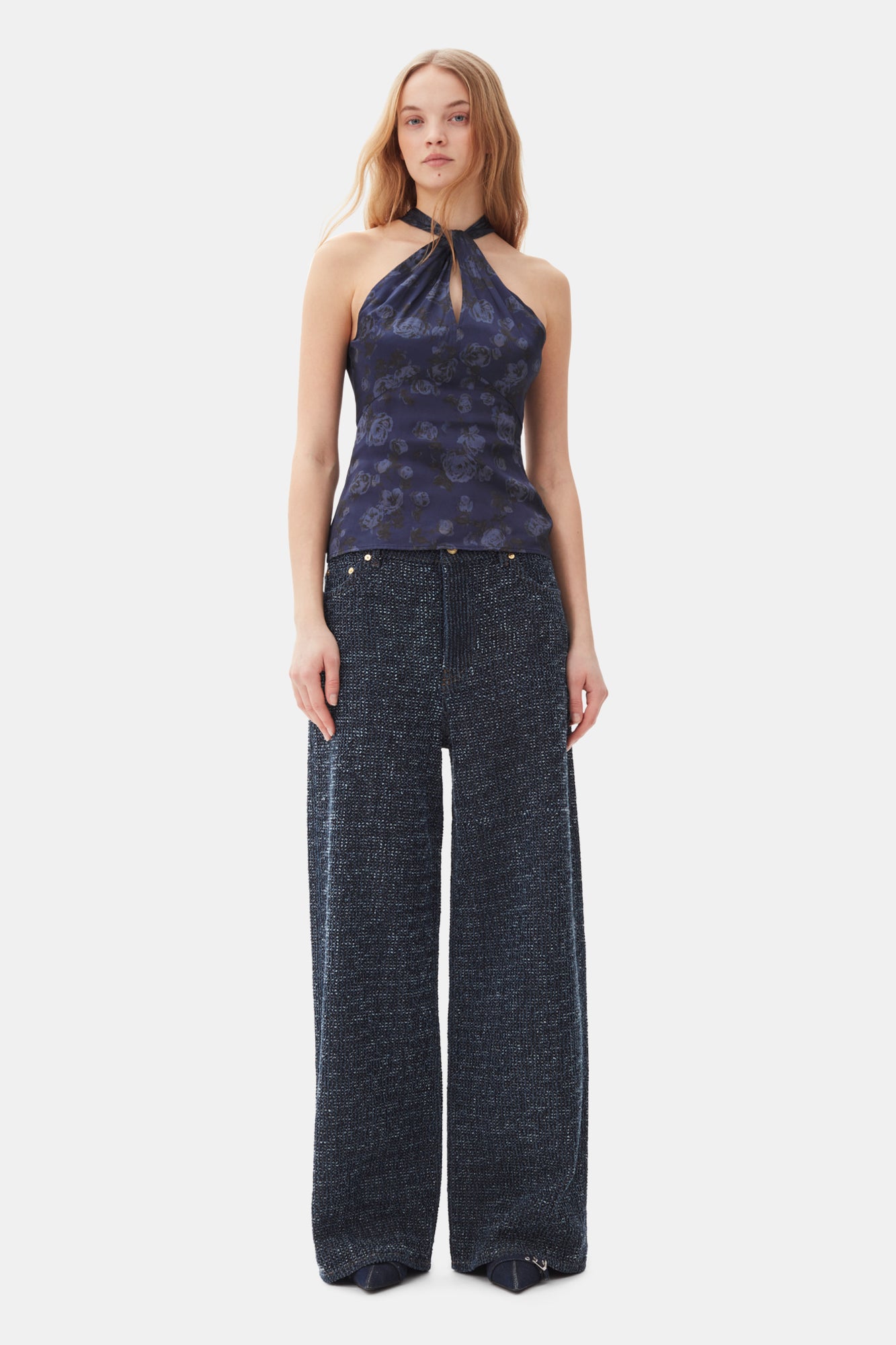 Printed Satin Top | Peacoat