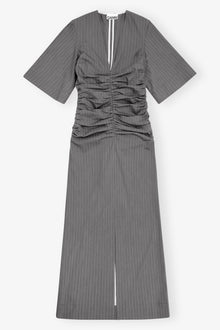 Striped Suiting V-Neck Fitted Dress | Mirage Gray