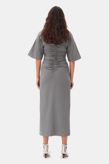 Striped Suiting V-Neck Fitted Dress | Mirage Gray