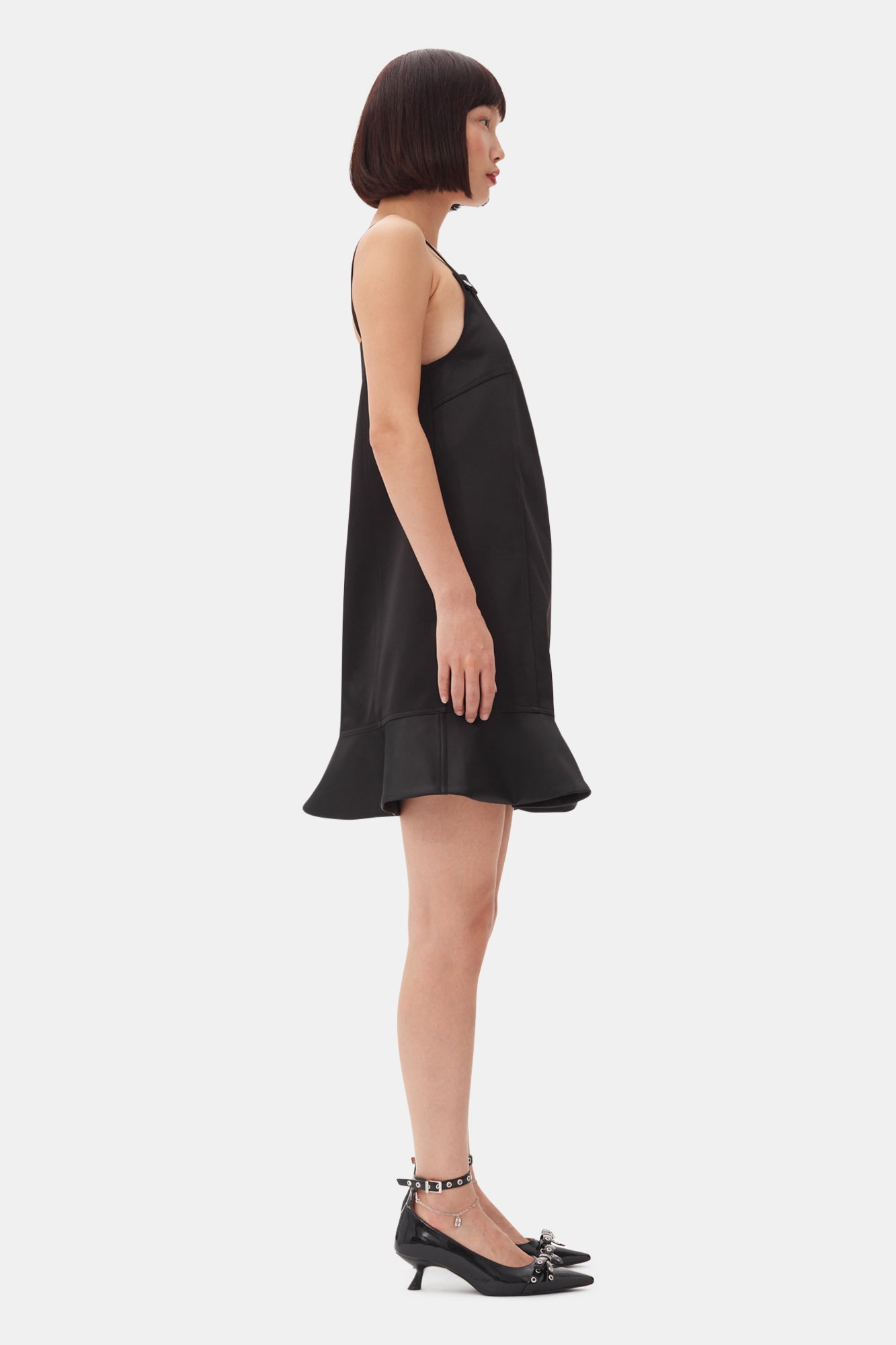 Duchesse Satin Mini Dress | Black