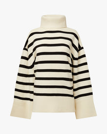 Striped Turtle Neck Sweater | Ecru/Black