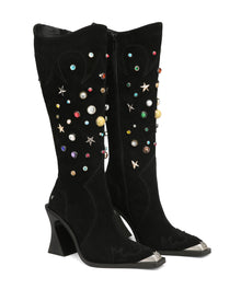 Womens | Fame Cow Studded Suede Boot | Black