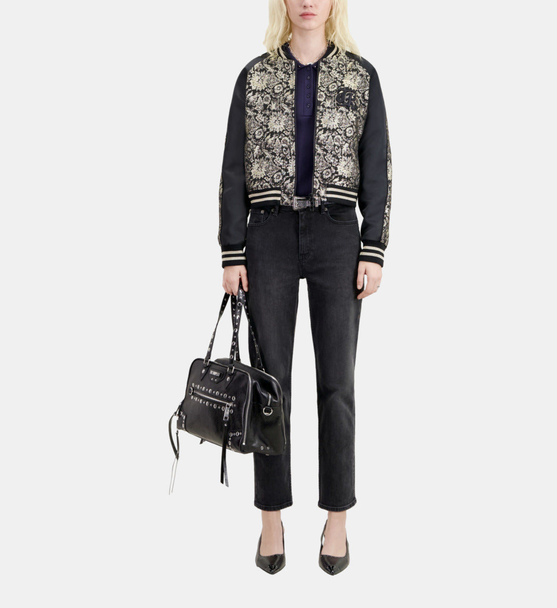 Jacket With Metallic Jacquard | Women | Black Grey