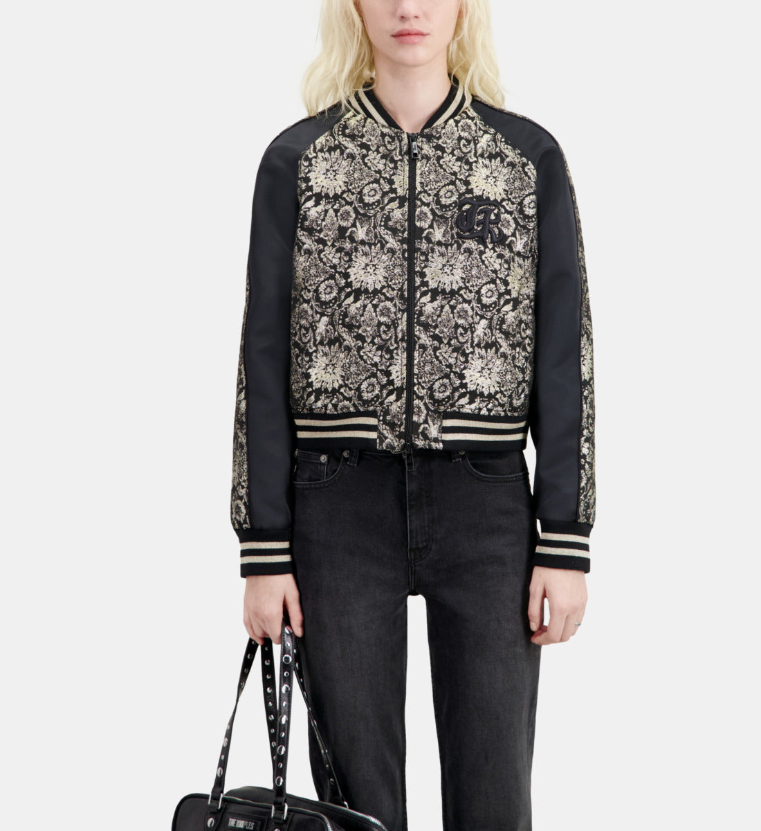 Jacket With Metallic Jacquard | Women | Black Grey