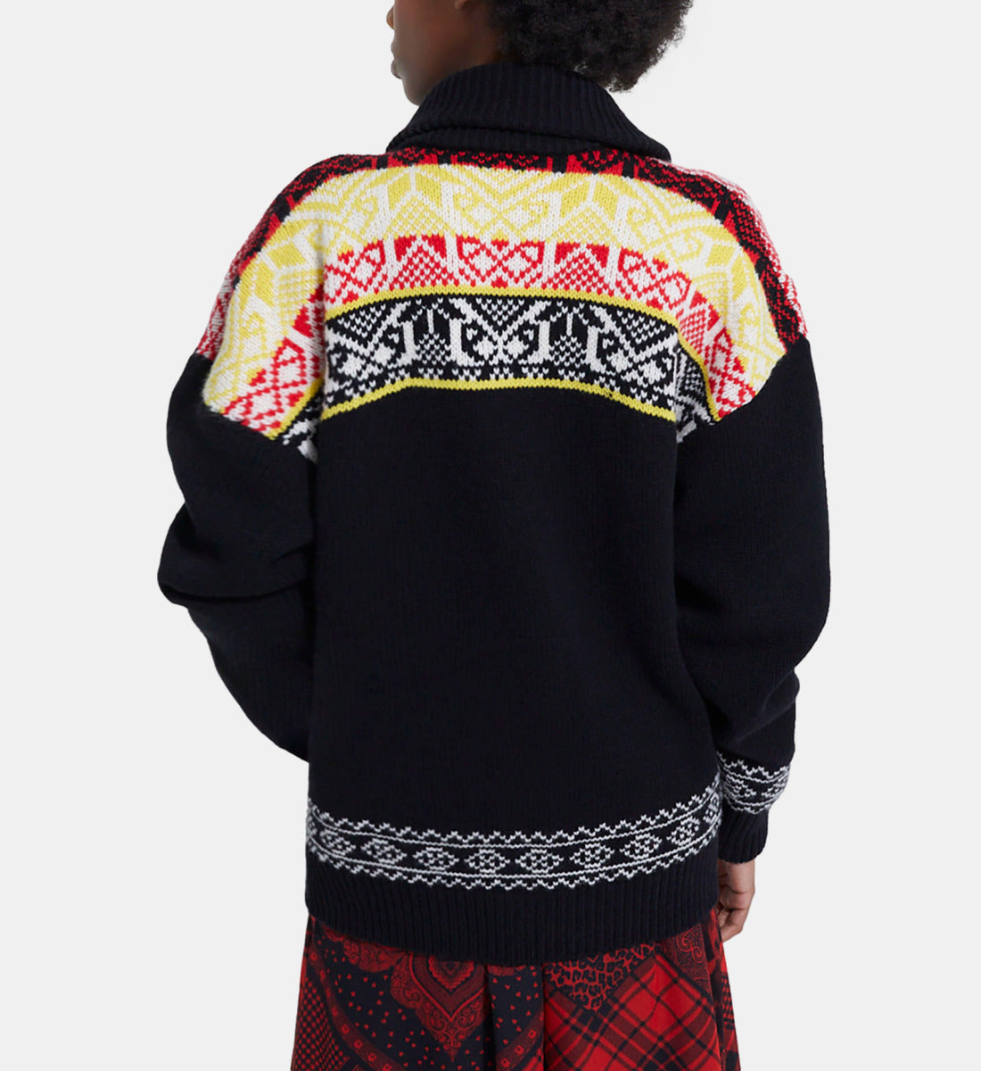 Patterned Wool Cardigan | Women | Black x Red x Yellow